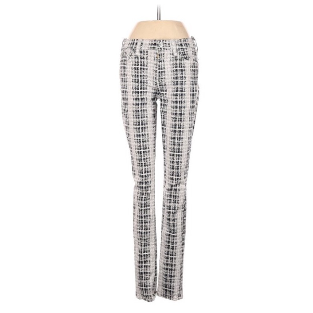 7 For All Mankind Skinny Jeans in Black and White Houndstooth Plaid